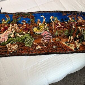 Vintage European Tapestry Multicolored Spanish Flamenco Dancing Velvet Fringe